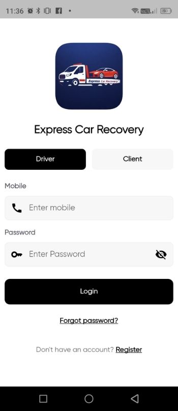 Drivers — step 1: login and register