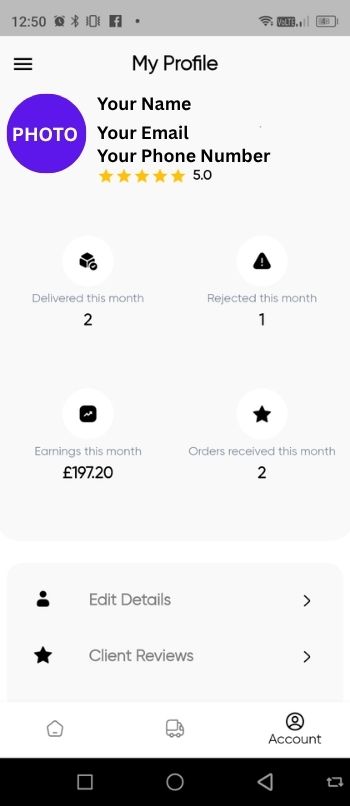 Drivers — step 10: account, order stats and reviews