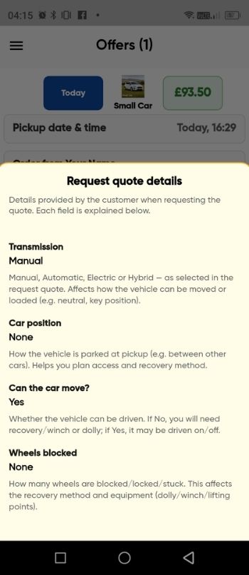 Drivers — step 3: job details before accepting