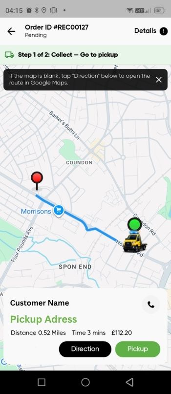 Drivers — step 5: in progress before pickup