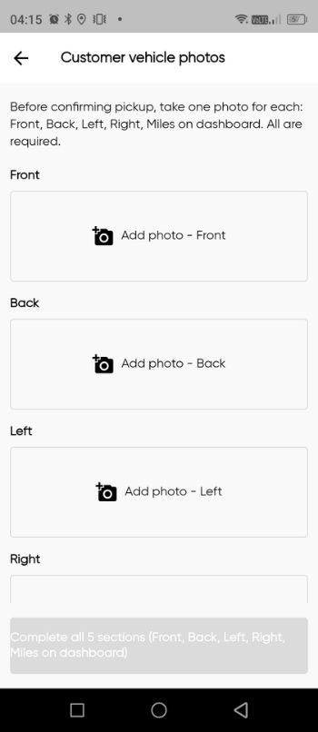 Drivers — step 6: photos and condition before collection
