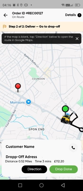 Drivers — step 7: drop-off address after pickup