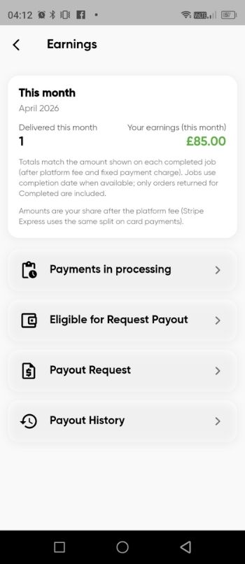 Drivers — step 9: payments and earnings